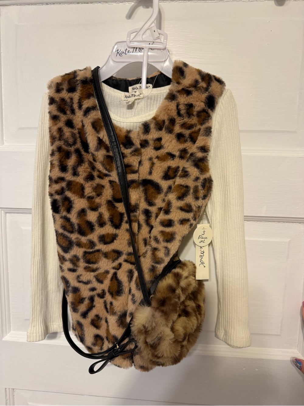 Kate Mack Girls Leopard Kate Mack Girls Leopard Faux Fur Vest & Top Set w/ Purse